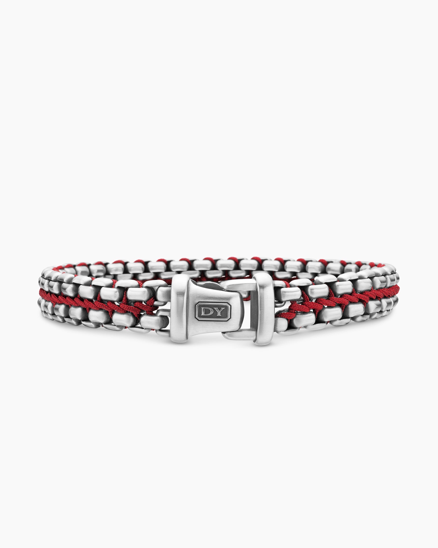 Woven Box Chain Bracelet in Sterling Silver with Red Nylon, 12mm
