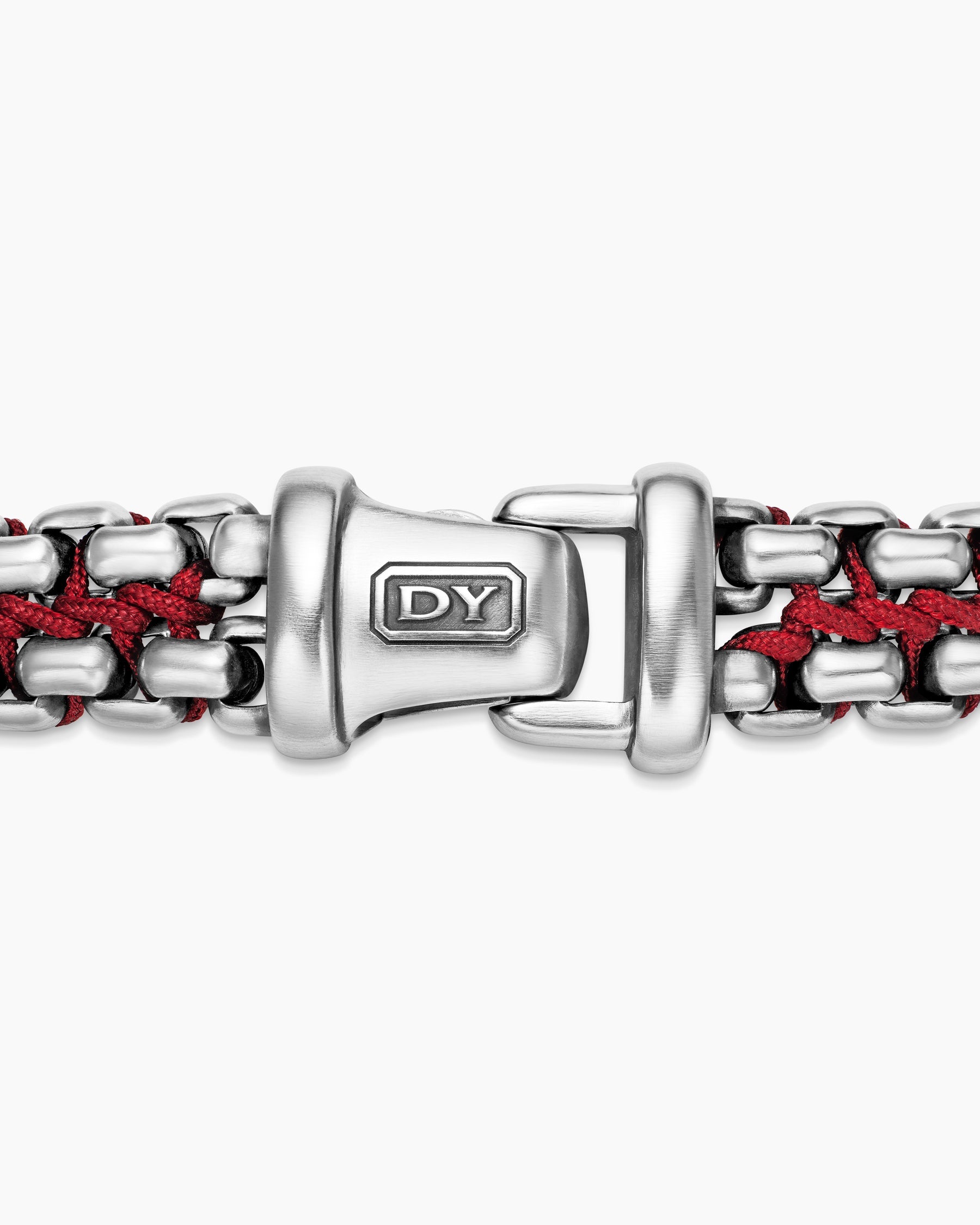 Woven Box Chain Bracelet in Sterling Silver with Red Nylon, 12mm