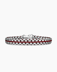 Woven Box Chain Bracelet in Sterling Silver with Red Nylon, 12mm