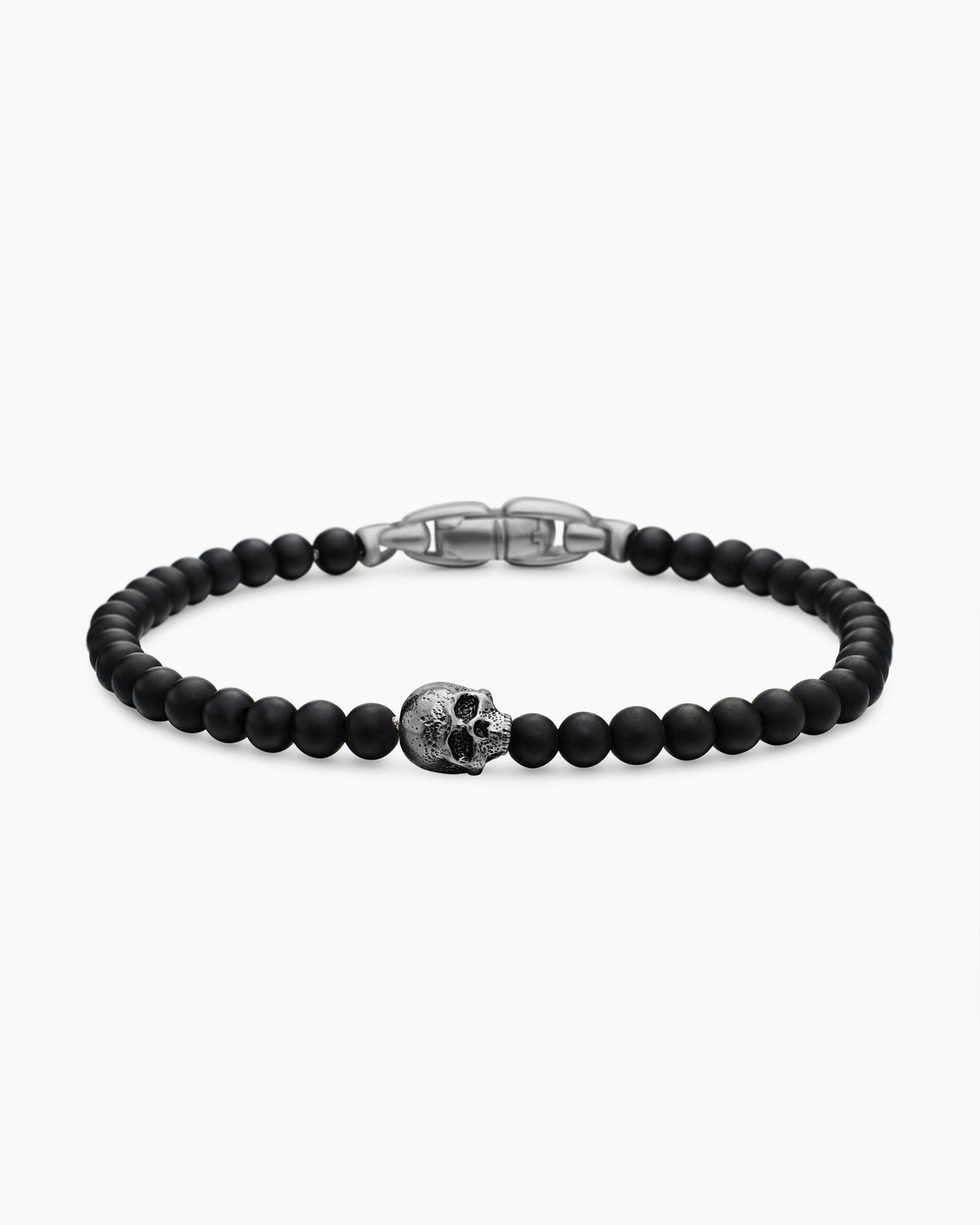 Memento Mori Skull Station Bracelet in Sterling Silver with Black Onyx, 4mm