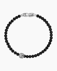 Memento Mori Skull Station Bracelet in Sterling Silver with Black Onyx and Diamonds, 4mm