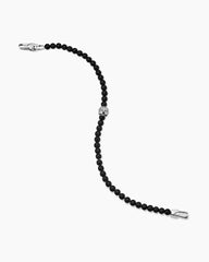 Memento Mori Skull Station Bracelet in Sterling Silver with Black Onyx and Diamonds, 4mm