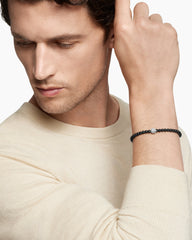 Memento Mori Skull Station Bracelet in Sterling Silver with Black Onyx and Diamonds, 4mm