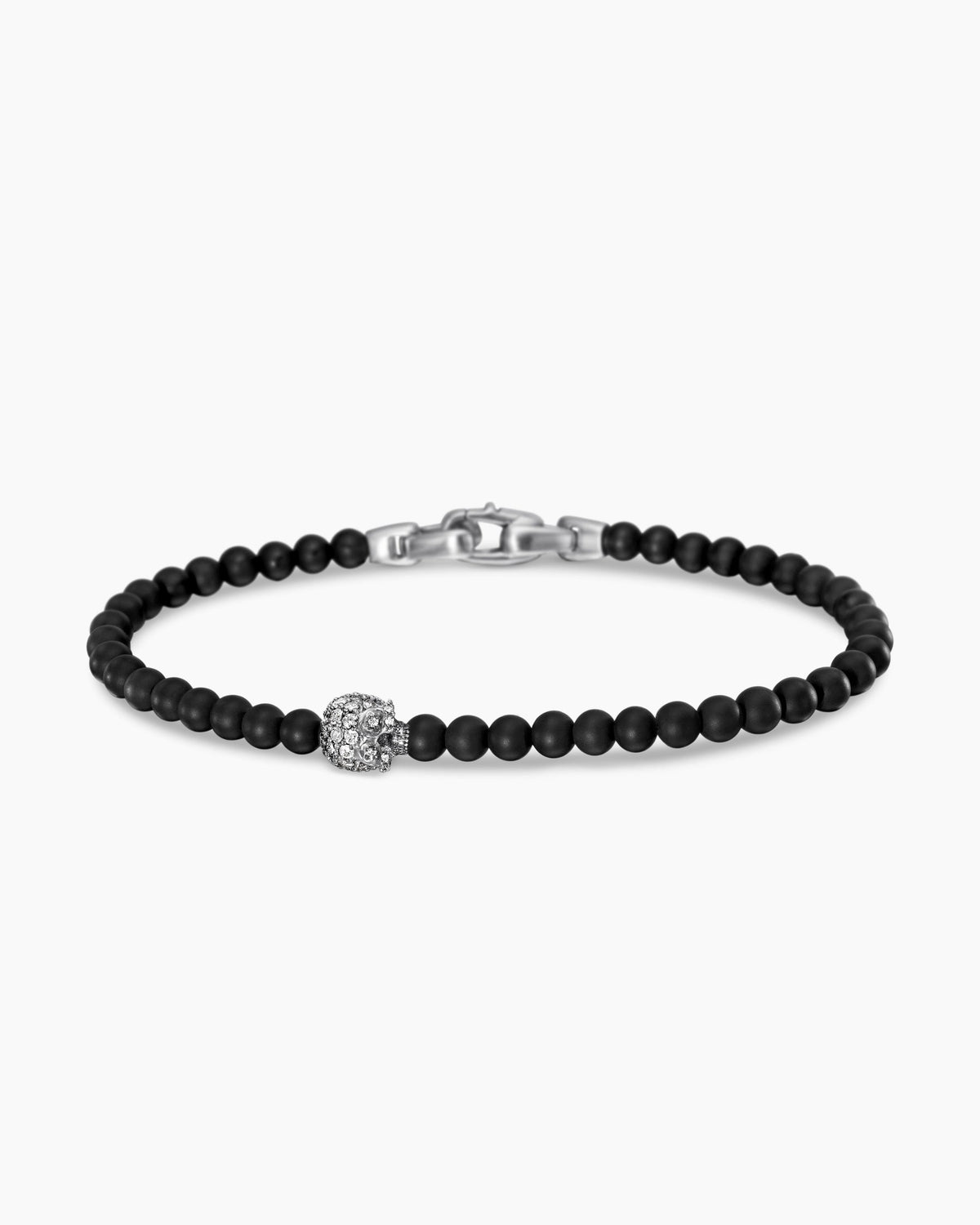 Memento Mori Skull Station Bracelet in Sterling Silver with Black Onyx and Diamonds, 4mm