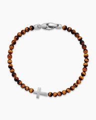 Spiritual Beads Cross Station Bracelet in Sterling Silver with Tiger’s Eye, 4mm
