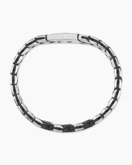 Chevron Woven Bracelet in Sterling Silver with Black Diamonds and Black Nylon, 12mm