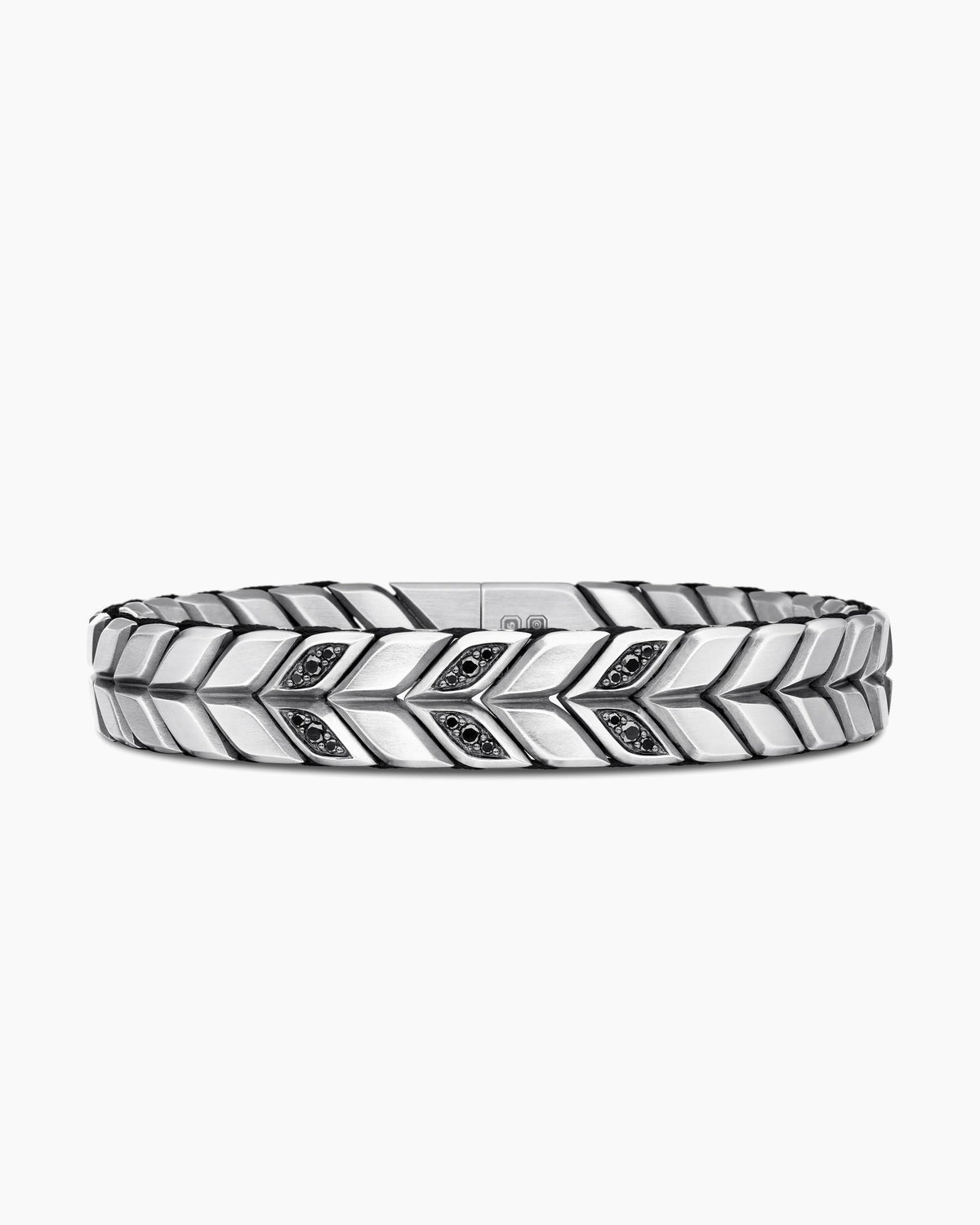 Chevron Woven Bracelet in Sterling Silver with Black Diamonds and Black Nylon, 12mm