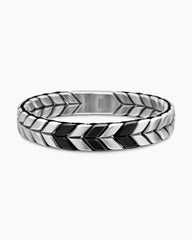 Chevron Woven Bracelet in Black Titanium with Sterling Silver and Black Nylon, 12mm