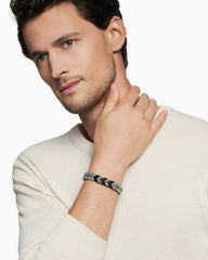 Chevron Woven Bracelet in Black Titanium with Sterling Silver and Black Nylon, 12mm