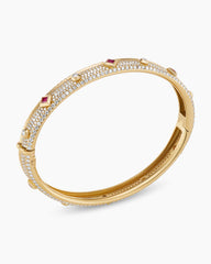 Modern Renaissance® Bangle Bracelet in 18K Yellow Gold with Full Pavé Diamonds and Rubies, 8mm