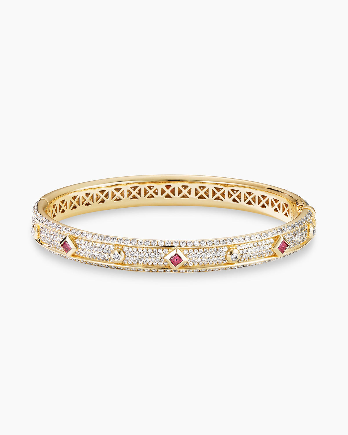 Modern Renaissance® Bangle Bracelet in 18K Yellow Gold with Full Pavé Diamonds and Rubies, 8mm
