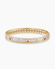 Modern Renaissance® Bangle Bracelet in 18K Yellow Gold with Full Pavé Diamonds and Rubies, 8mm
