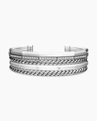 Stax Five Row Cuff Bracelet in Sterling Silver with Diamonds, 16mm