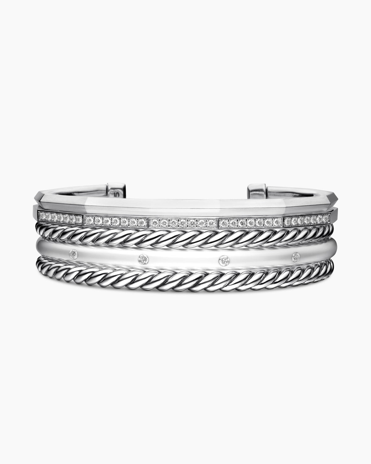 Stax Five Row Cuff Bracelet in Sterling Silver with Diamonds, 16mm