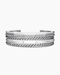 Stax Five Row Cuff Bracelet in Sterling Silver with Diamonds, 16mm