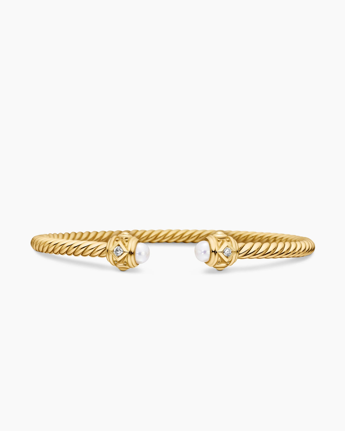 Renaissance® Cablespira Bracelet in 18K Yellow Gold with Pearls and Diamonds, 3.5mm