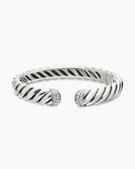 Sculpted Cable Cuff Bracelet in Sterling Silver with Diamonds, 10mm