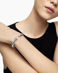 Sculpted Cable Cuff Bracelet in Sterling Silver with Diamonds, 10mm