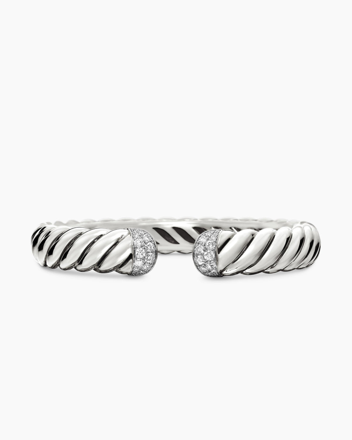 Sculpted Cable Cuff Bracelet in Sterling Silver with Diamonds, 10mm