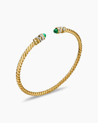 Petite Helena Cablespira® Bracelet in 18K Yellow Gold with Emeralds and Diamonds, 3mm