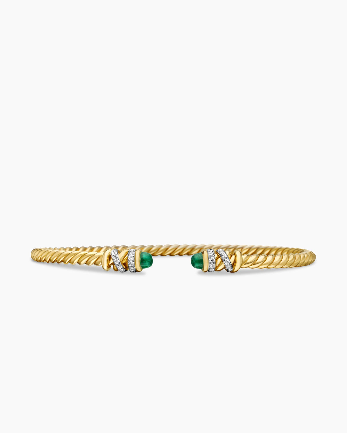 Petite Helena Cablespira® Bracelet in 18K Yellow Gold with Emeralds and Diamonds, 3mm