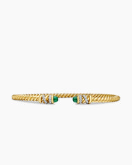 Petite Helena Cablespira® Bracelet in 18K Yellow Gold with Emeralds and Diamonds, 3mm