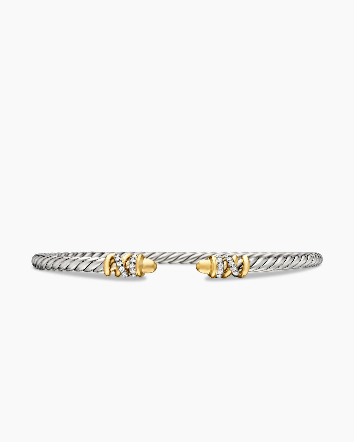 Petite Helena Classic Cable Bracelet in Sterling Silver with 18K Yellow Gold, Gold Domes and Diamonds, 3mm