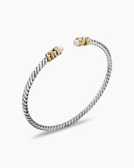 Petite Helena Classic Cable Bracelet in Sterling Silver with 18K Yellow Gold, Pearls and Diamonds, 3mm