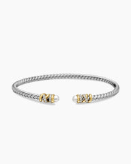 Petite Helena Classic Cable Bracelet in Sterling Silver with 18K Yellow Gold, Pearls and Diamonds, 3mm