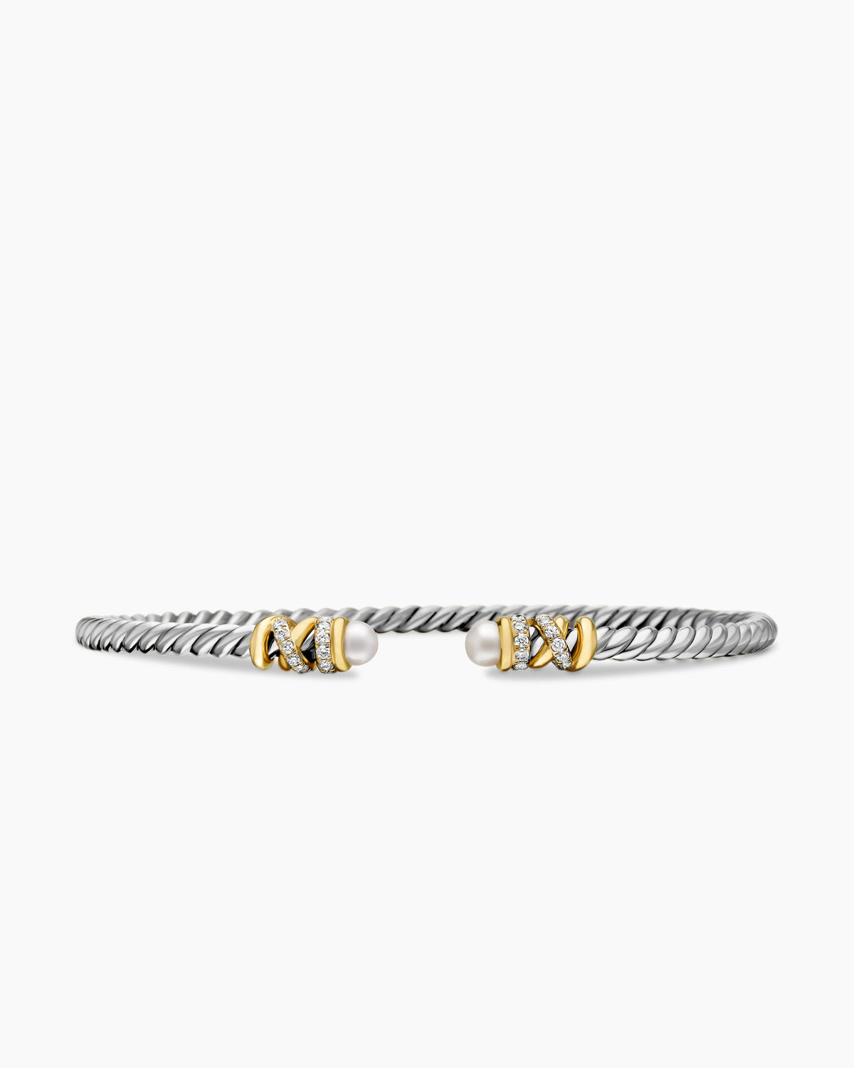 Petite Helena Classic Cable Bracelet in Sterling Silver with 18K Yellow Gold, Pearls and Diamonds, 3mm