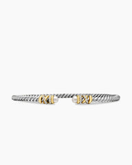 Petite Helena Classic Cable Bracelet in Sterling Silver with 18K Yellow Gold, Pearls and Diamonds, 3mm
