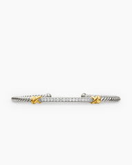 Petite Helena Classic Cable Station Bracelet in Sterling Silver with 18K Yellow Gold with Diamonds, 3mm
