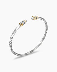 Petite Helena Classic Cable Bracelet in Sterling Silver with 18K Yellow Gold and Diamonds, 3mm