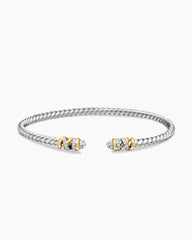 Petite Helena Classic Cable Bracelet in Sterling Silver with 18K Yellow Gold and Diamonds, 3mm
