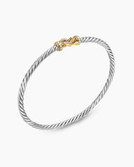 Buckle Classic Cable Bracelet in Sterling Silver with 18K Yellow Gold and Diamonds, 3mm