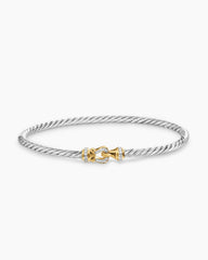 Buckle Classic Cable Bracelet in Sterling Silver with 18K Yellow Gold and Diamonds, 3mm