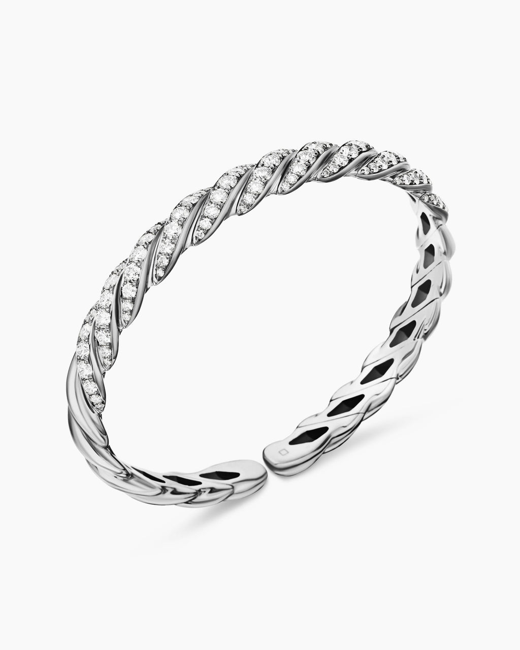 Sculpted Cable Flex Bracelet in 18K White Gold with Diamonds, 7.8mm