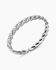 Sculpted Cable Flex Bracelet in 18K White Gold with Diamonds, 7.8mm