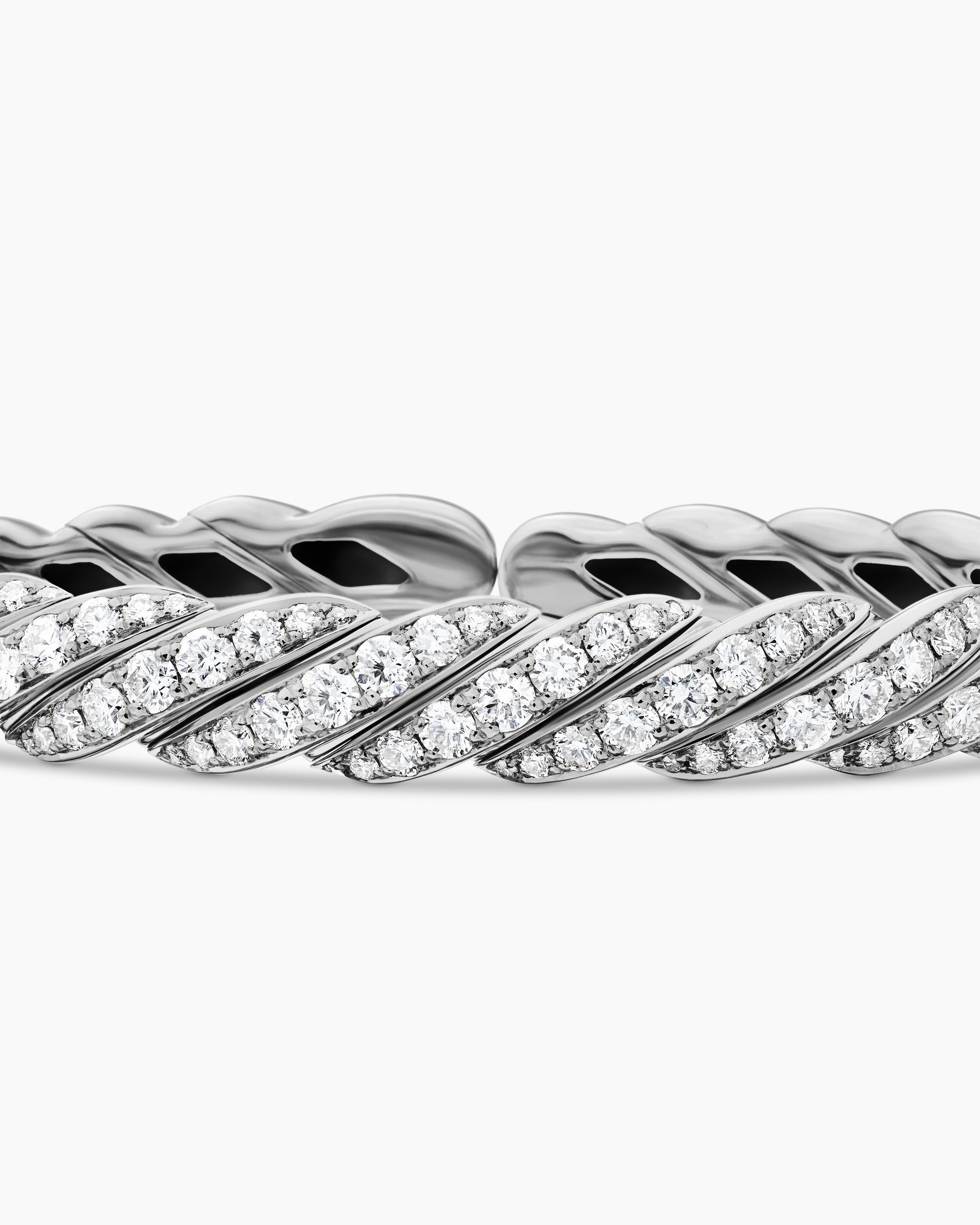 Sculpted Cable Flex Bracelet in 18K White Gold with Diamonds, 7.8mm