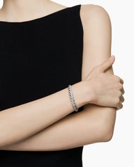 Sculpted Cable Flex Bracelet in 18K White Gold with Diamonds, 7.8mm
