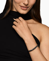 Sculpted Cable Flex Bracelet in 18K White Gold with Black Rhodium and Black Diamonds, 7.8mm