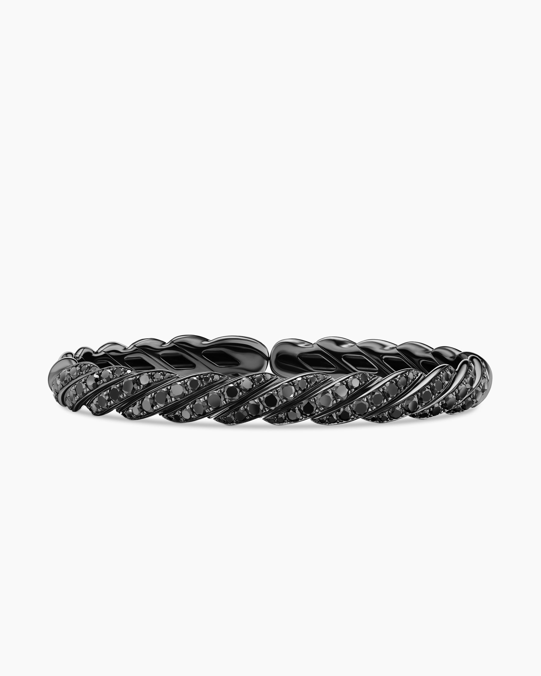 Sculpted Cable Flex Bracelet in 18K White Gold with Black Rhodium and Black Diamonds, 7.8mm