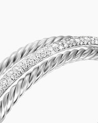 Pavé Crossover Three Row Cuff Bracelet in Sterling Silver with Diamonds, 20mm