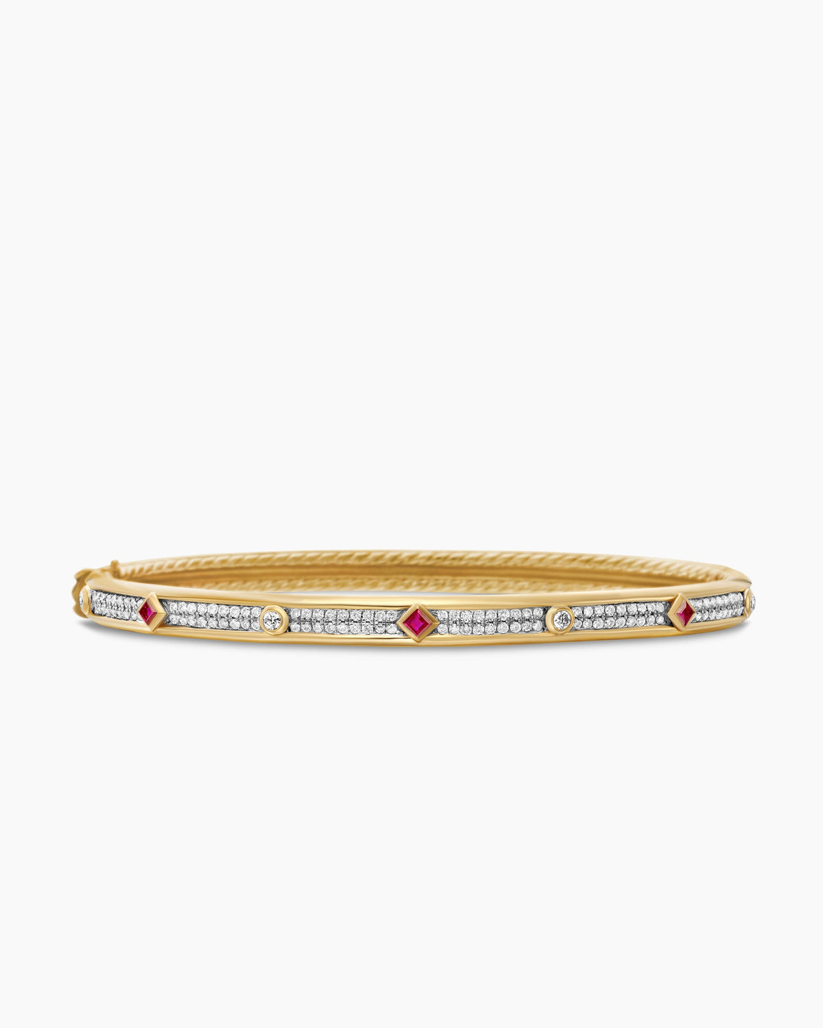 Modern Renaissance® Bangle Bracelet in 18K Yellow Gold with Full Pavé Diamonds and Rubies, 4.5mm