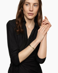 Crossover Two Row Cuff Bracelet in Sterling Silver with 14K Yellow Gold, 10.7mm