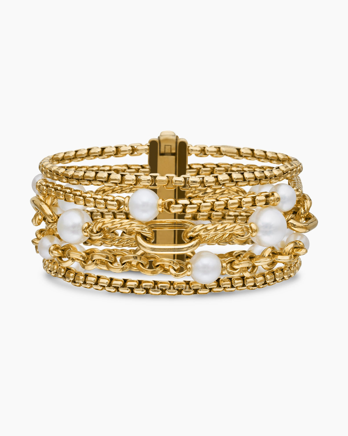 DY Madison® Pearl Multi Row Chain Bracelet in 18K Yellow Gold with Pearls, 25.7mm