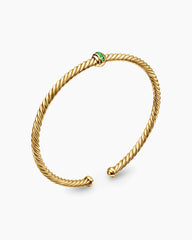 Classic Cablespira® Station Bracelet in 18K Yellow Gold with Pavé Emeralds, 3mm