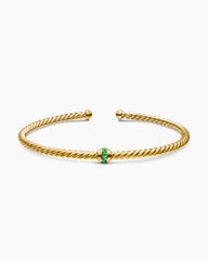 Classic Cablespira® Station Bracelet in 18K Yellow Gold with Pavé Emeralds, 3mm