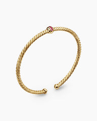 Classic Cablespira® Station Bracelet in 18K Yellow Gold with Pavé Rubies, 3mm