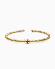 Classic Cablespira® Station Bracelet in 18K Yellow Gold with Pavé Rubies, 3mm